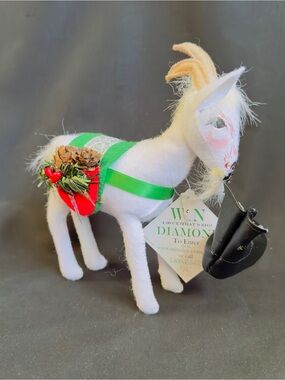 Annalee Goat Christmas Ornament Eating Boot 2010 Missing 1 Acorn In Pouch White